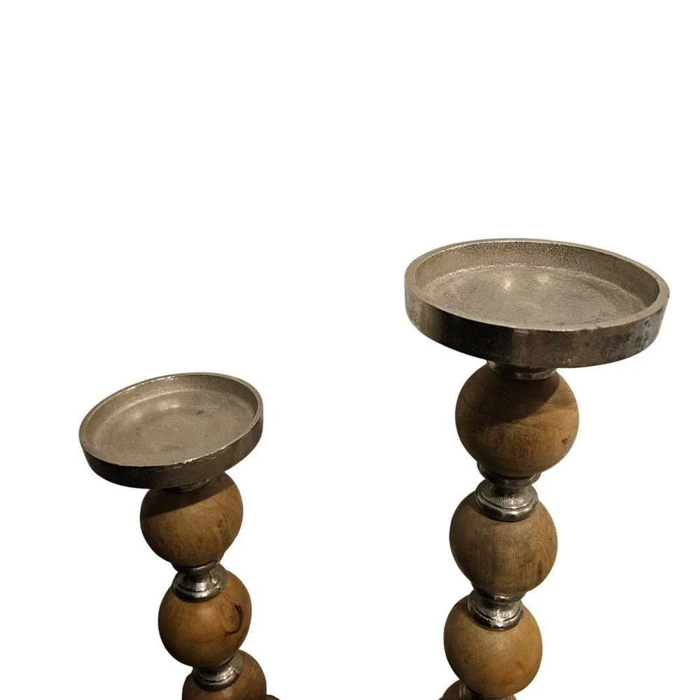 Wood Bead Candle Holders - Set of 2 - Farmhouse Decor‎ - Home Decor